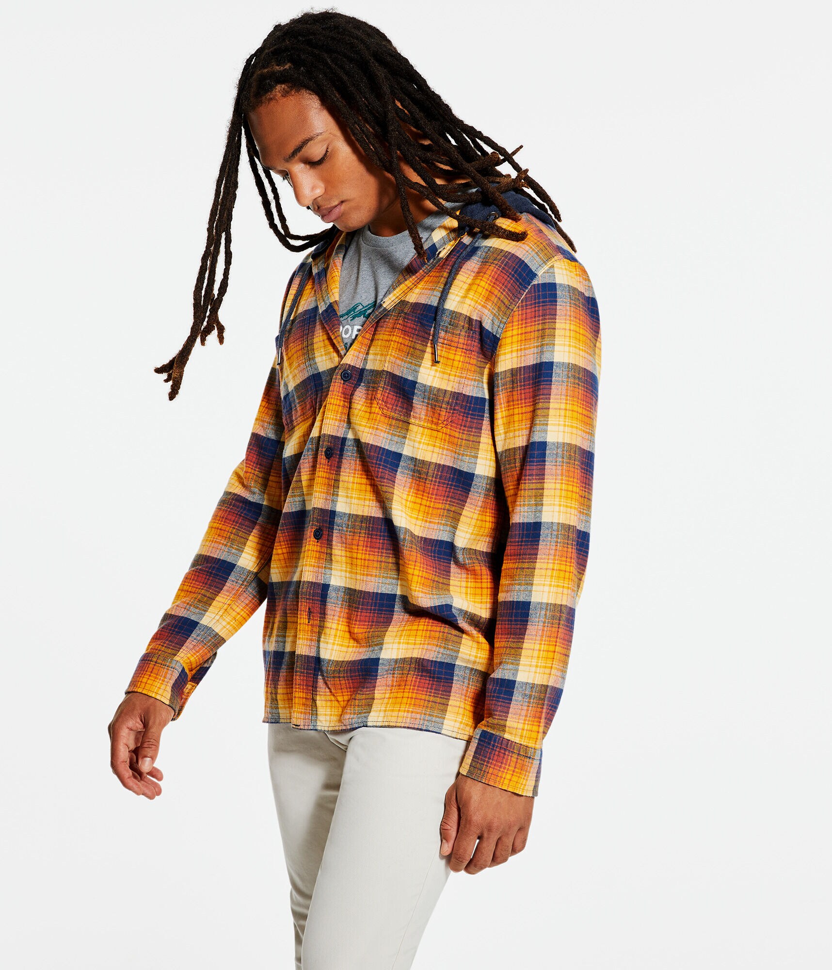 Long Sleeve Lightweight Hooded Plaid Flannel Shirt