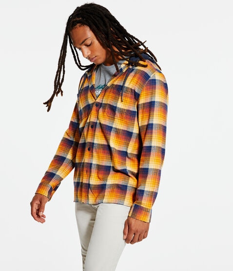 Long Sleeve Lightweight Hooded Plaid Flannel Shirt Long Sleeve Lightweight Hooded Plaid Flannel Shirt