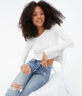 Long Sleeve Pointelle Shrunken Tee