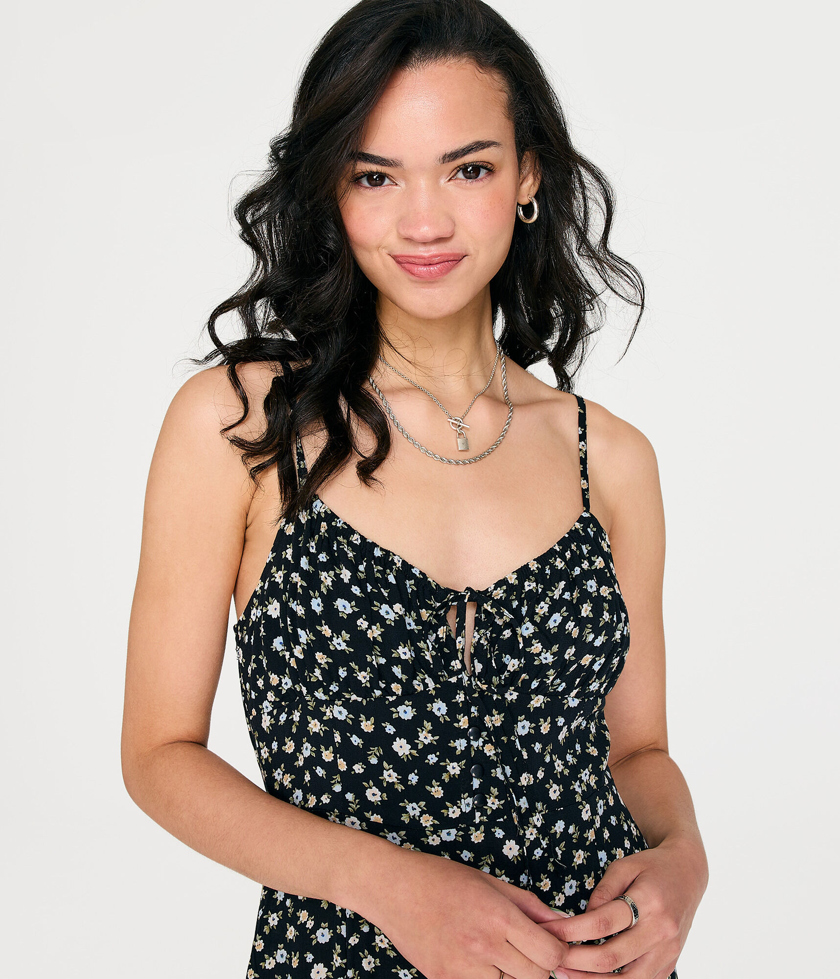 Floral Notch-Neck Ruched Midi Dress