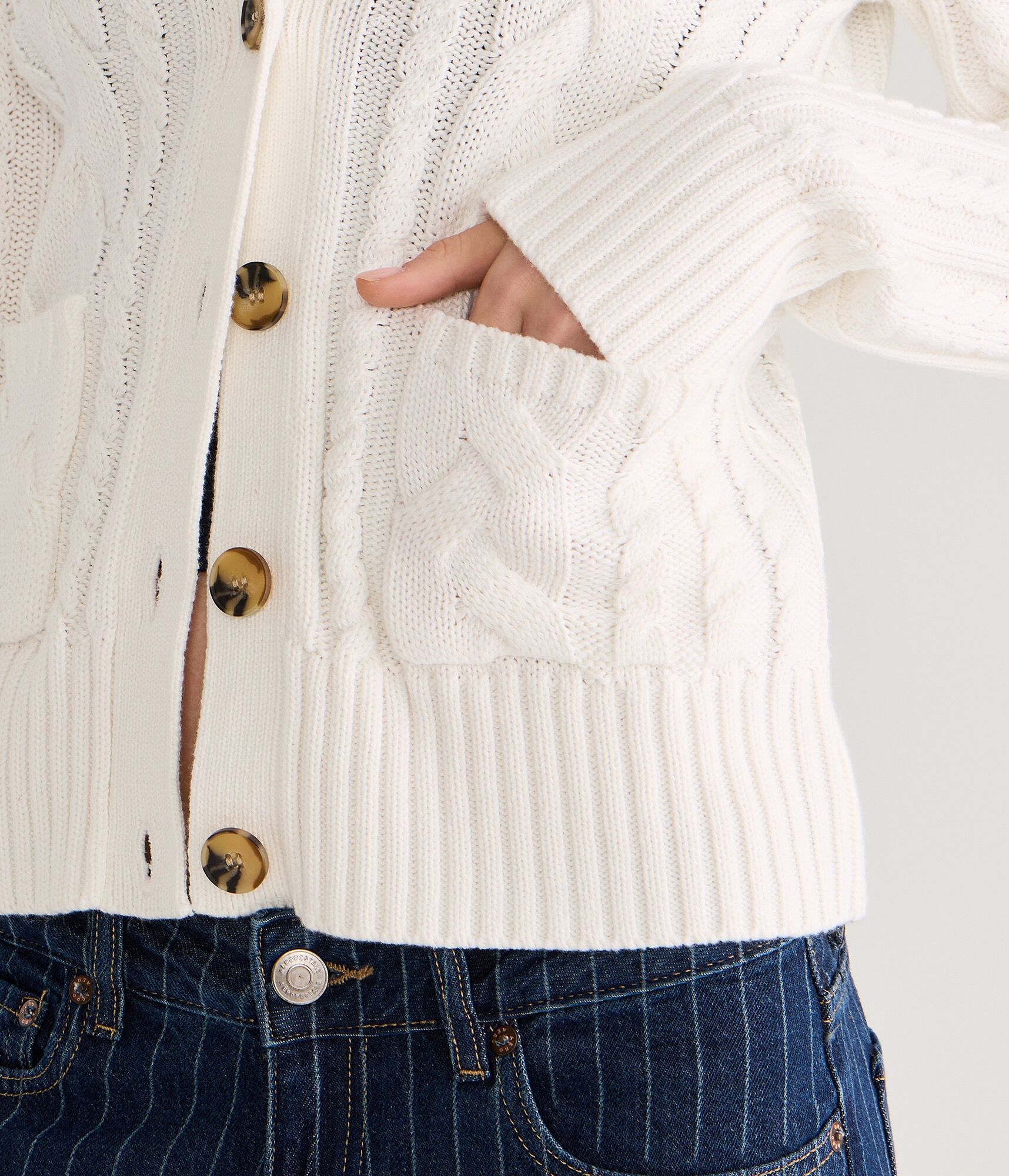Hooded Button-Front Cable Cardigan
