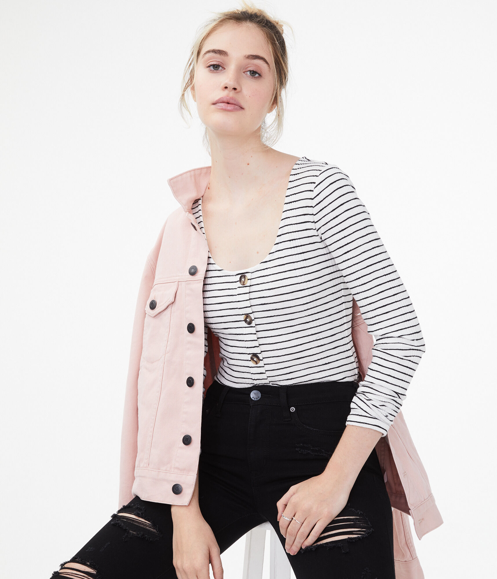 Long Sleeve Seriously Soft Striped Button-Front Top