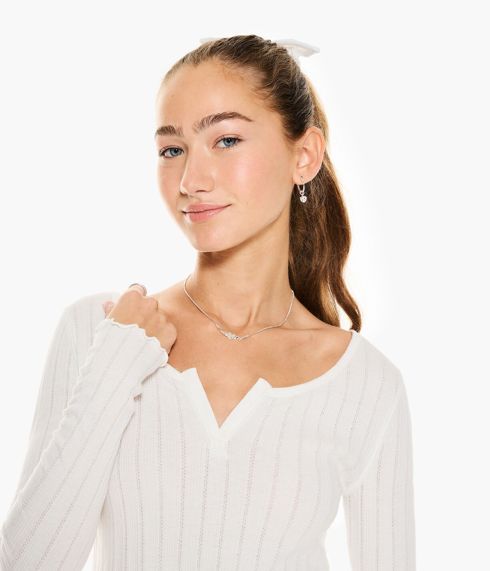 Long Sleeve Notch-Neck Cropped Shrunken Tee