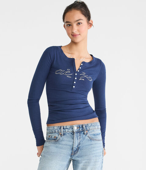 Long Sleeve Aero Logo Graphic Henley Long Sleeve Aero Logo Graphic Henley