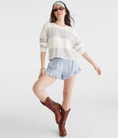 Striped Cable Cropped Crew Sweater