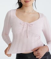 Long Sleeve Cinch-Front V-Neck Crop Top