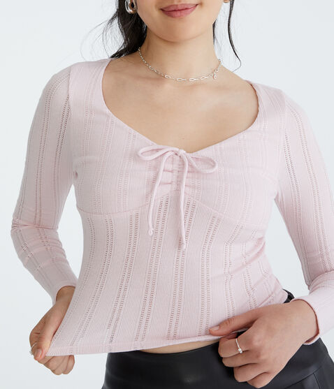 Long Sleeve Cinch-Front V-Neck Crop Top