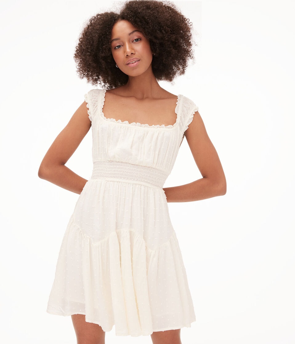 Solid Square-Neck Textured Dot A-Line Dress Solid Square-Neck Textured Dot A-Line Dress