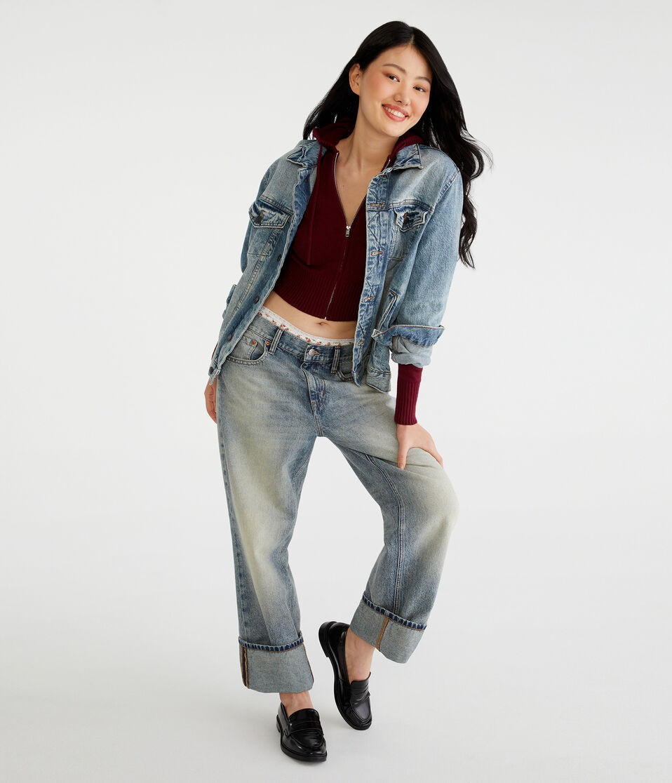 Solid Cropped Full-Zip Hooded Sweater