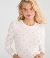 Long Sleeve Floral Ribbed Sleep Top