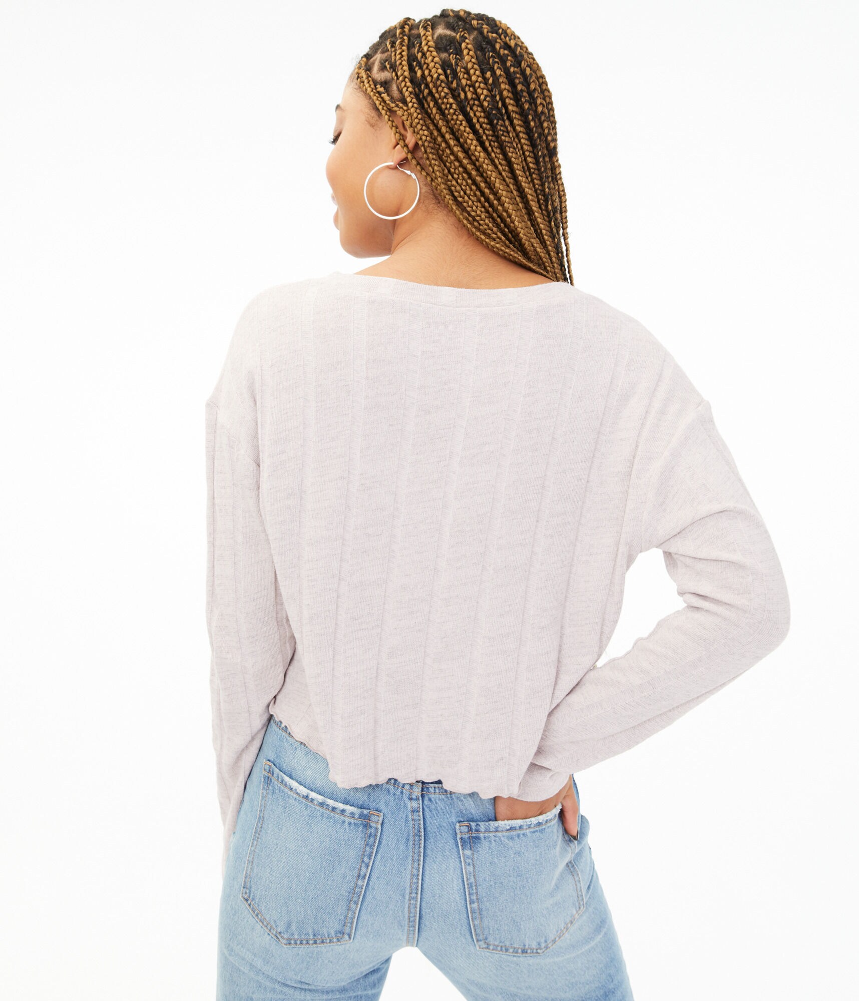 Long Sleeve Drop-Shoulder V-Neck Crop Top