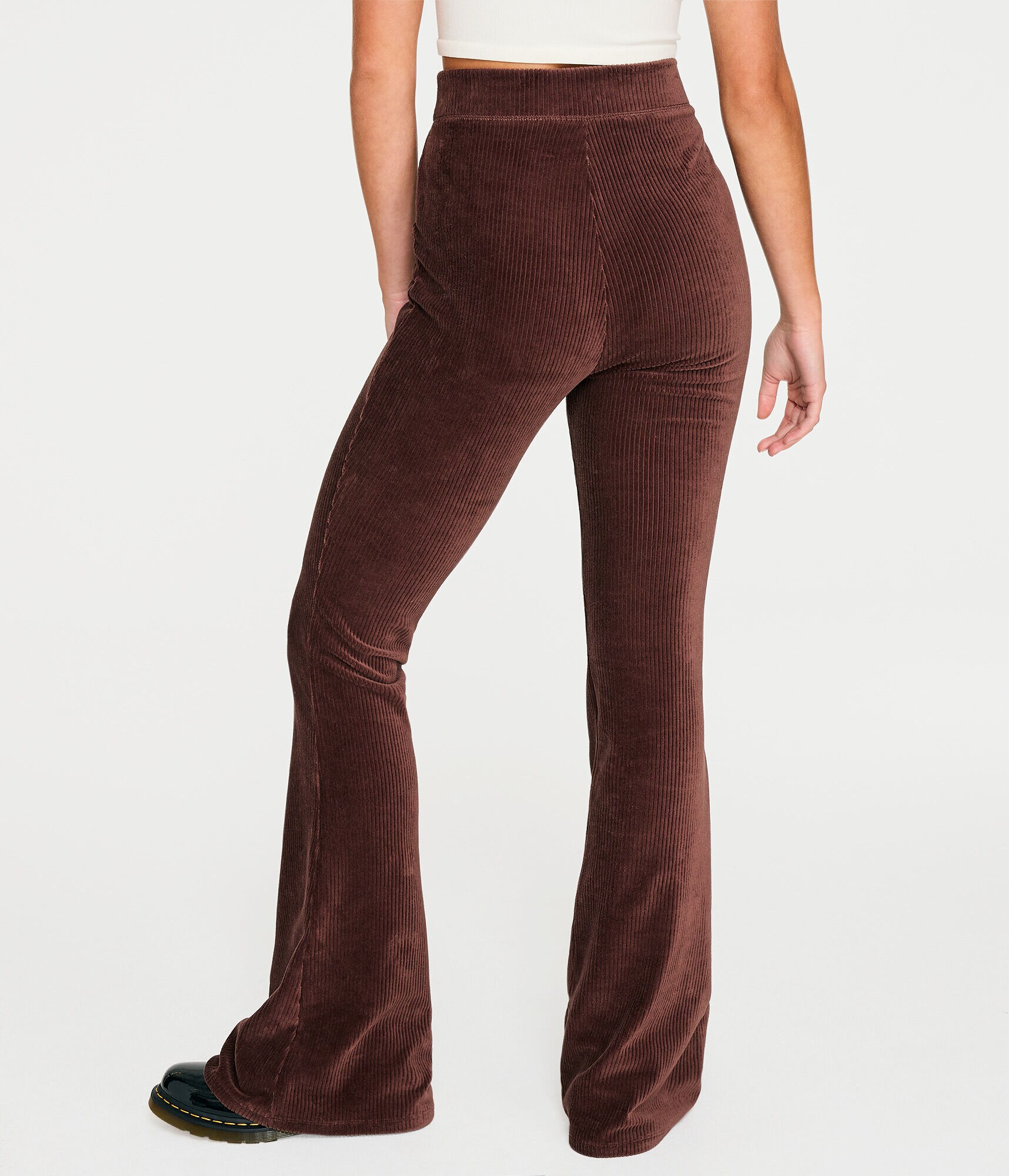 High-Rise Ribbed Velour Flare Pants