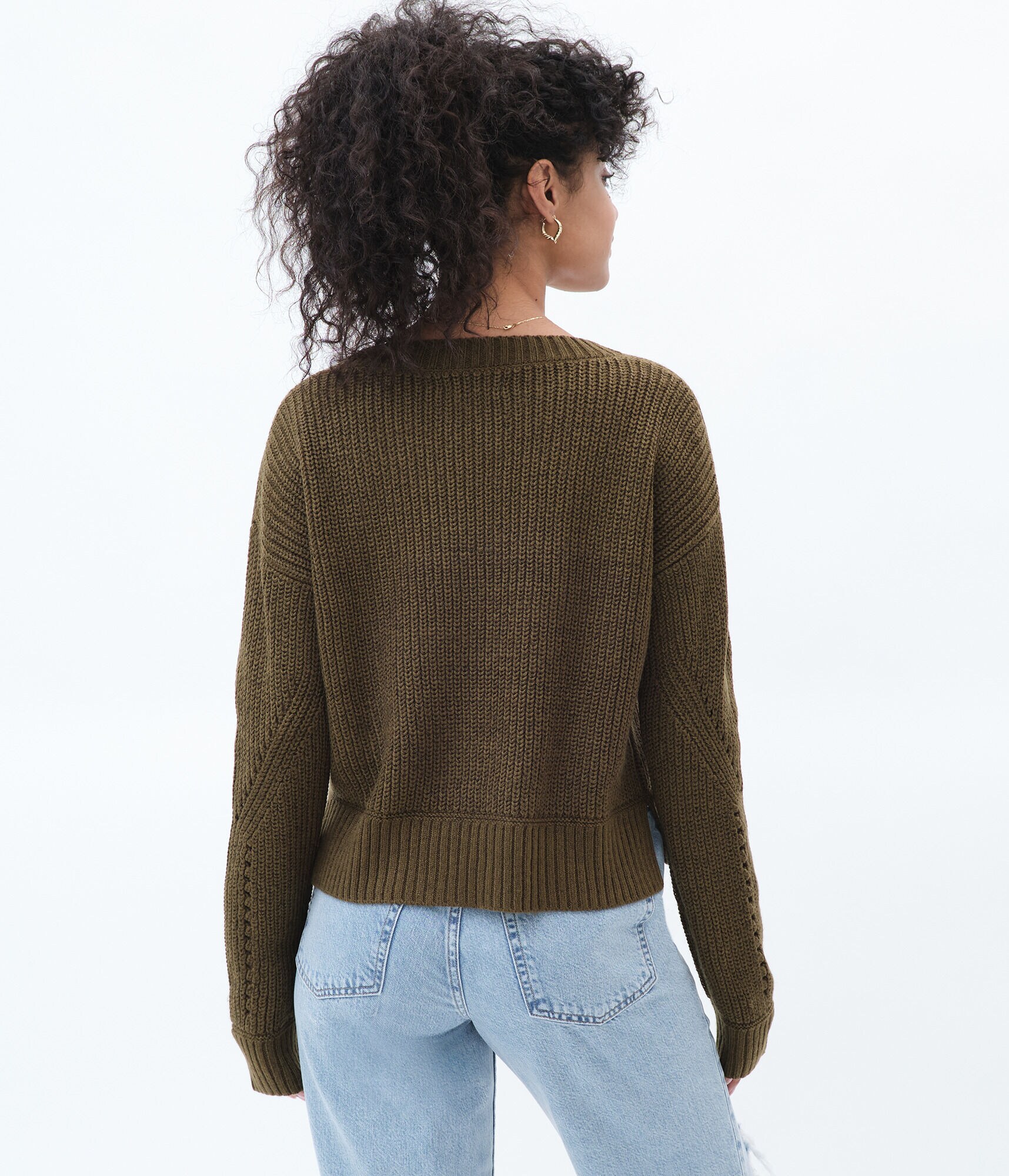 Pointelle Mix Drop-Shoulder Sweater