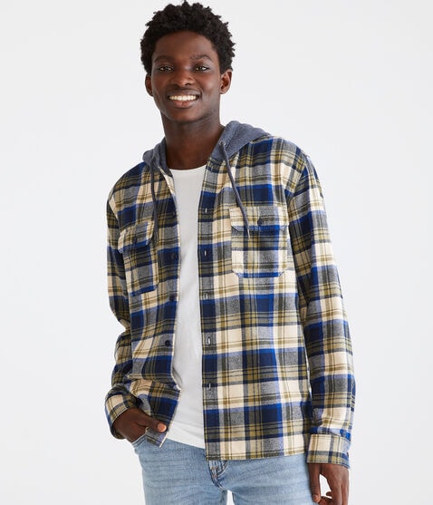 Long Sleeve Hooded Plaid Flannel Shirt Long Sleeve Hooded Plaid Flannel Shirt