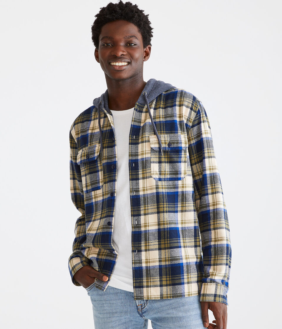 Long Sleeve Hooded Plaid Flannel Shirt