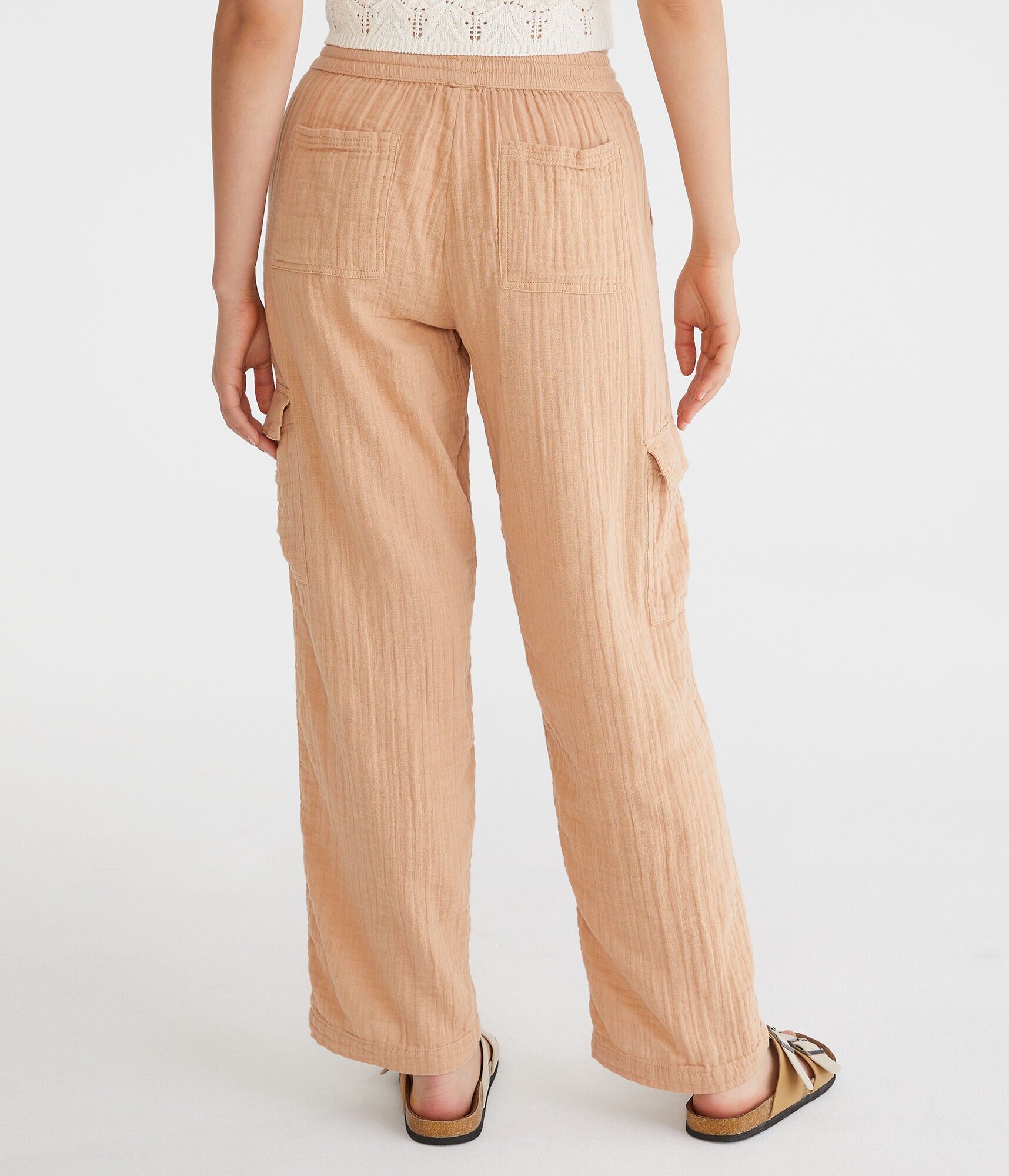 Gauze Wide Leg Cargo Pants