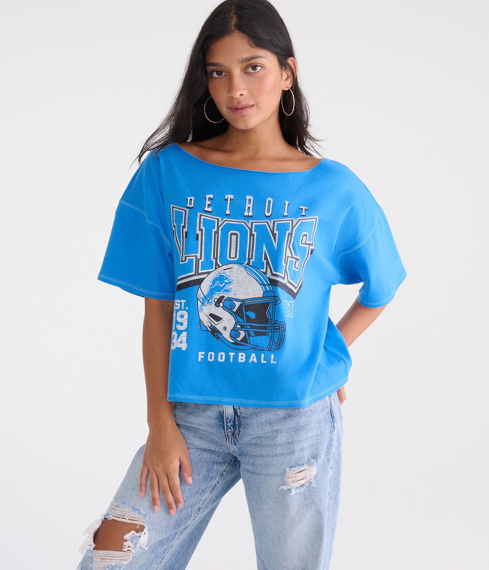 Detroit Lions Off-The-Shoulder Graphic Tee
