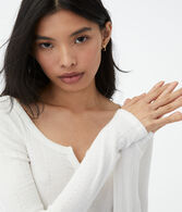 Long Sleeve Notch-Neck Cropped Shrunken Tee