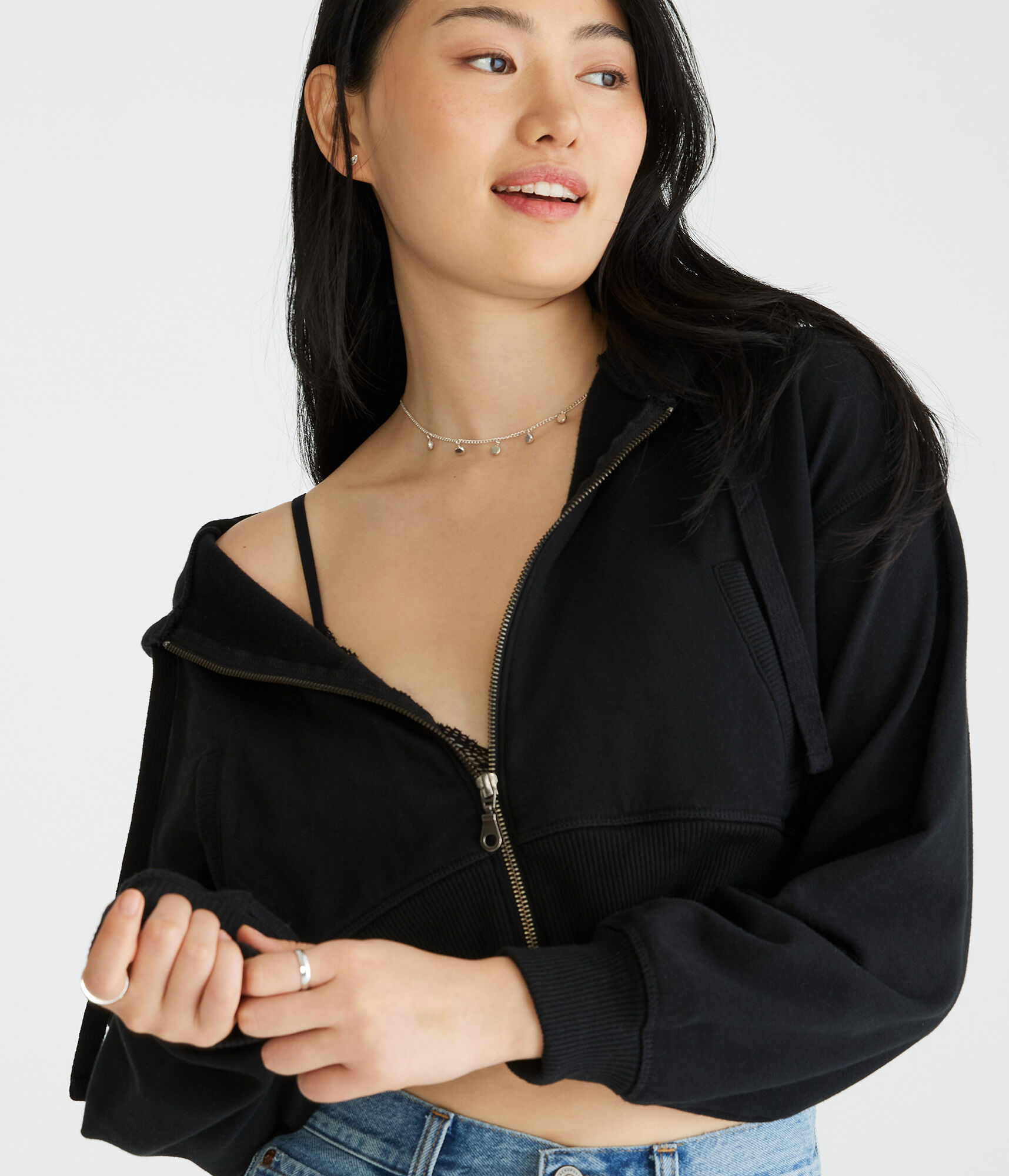 Oversized Cropped Full-Zip Hoodie