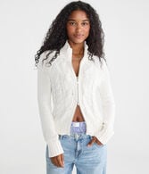 Cable Mock-Neck Full-Zip Cardigan