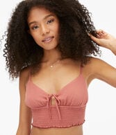 Tie-Front Smocked Cropped Cami