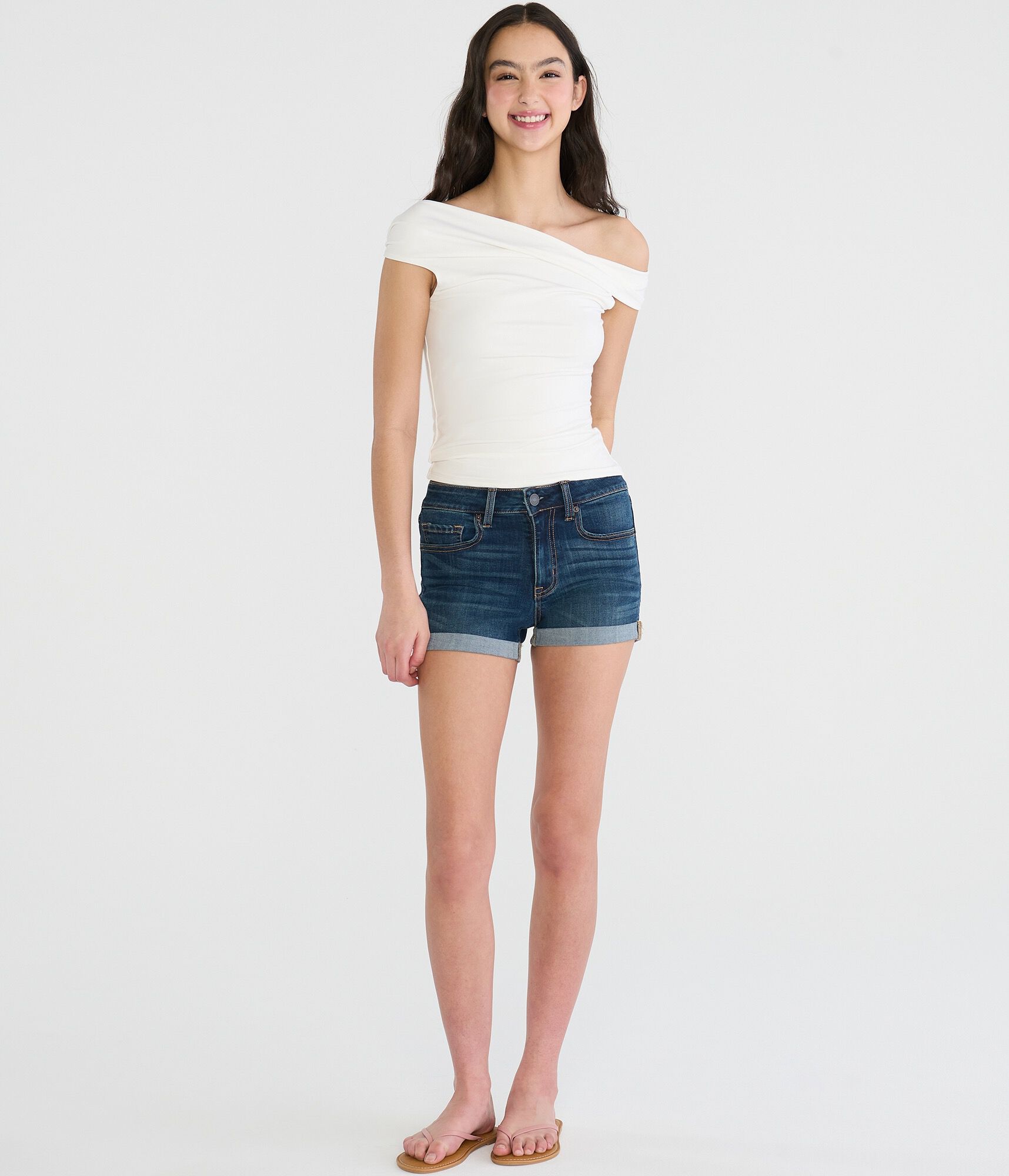 Premium Seriously Stretchy High-Waisted Denim Midi Shorts