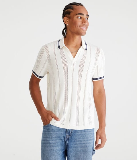 Tipped Open-Knit Sweater Polo Tipped Open-Knit Sweater Polo
