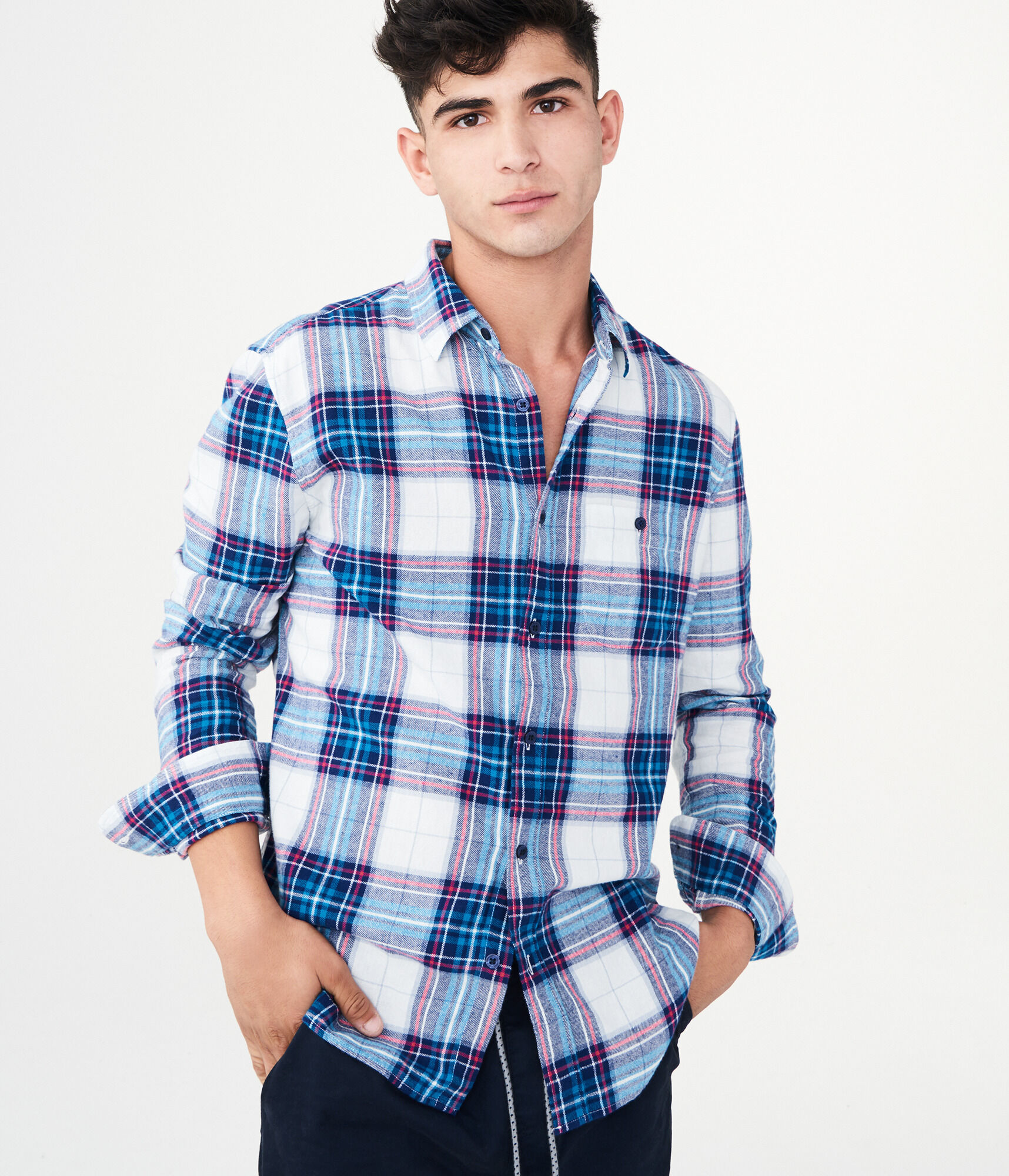 Long Sleeve Plaid Flannel Woven Shirt