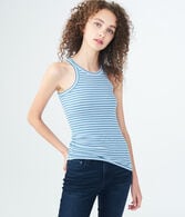 Striped Ribbed High-Neck Tank