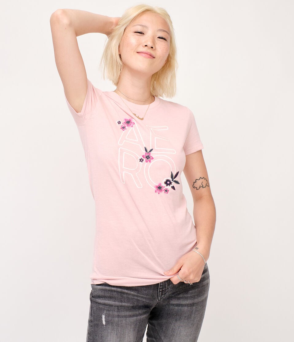 Embroidered Aero Floral Graphic Tee