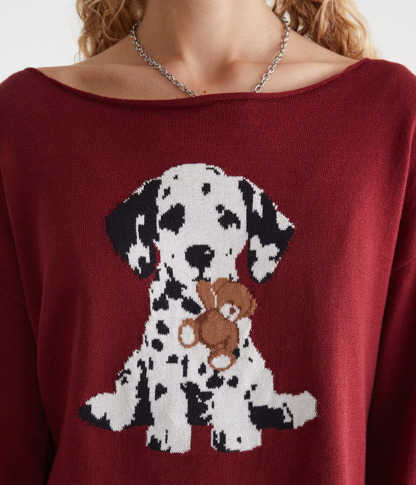 Puppy Slash-Neck Sweater