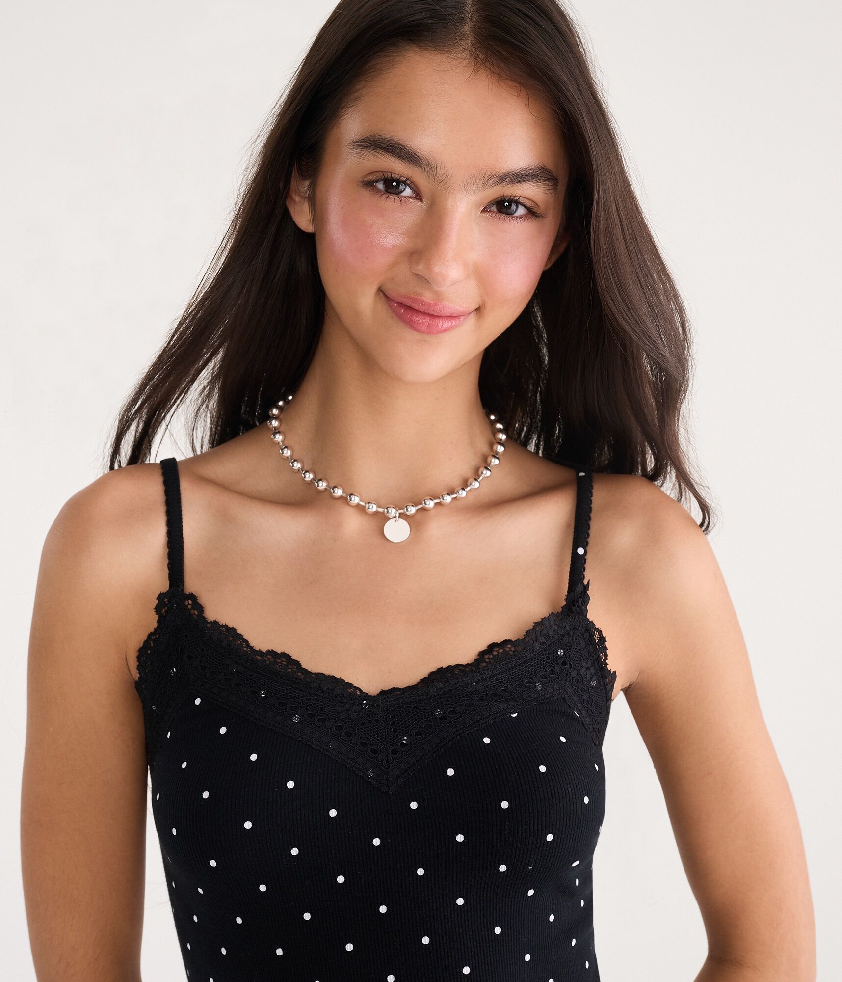 Polka Dot Y2K Lace Scoop-Neck Cami