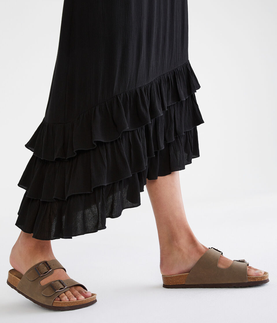 Ruffled Asymmetrical Midi Skirt