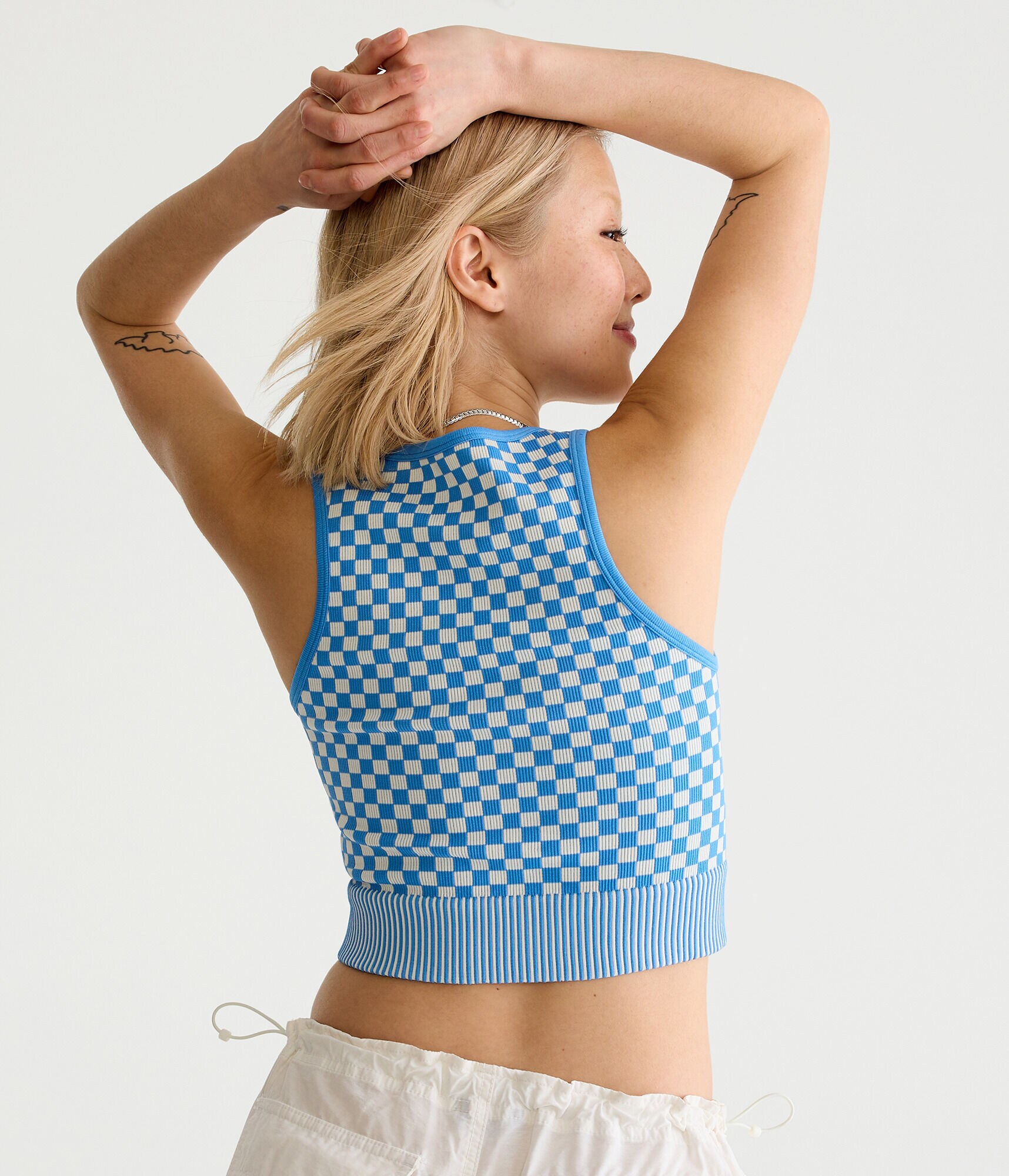 Checker Seamless V-Neck Cropped Tank