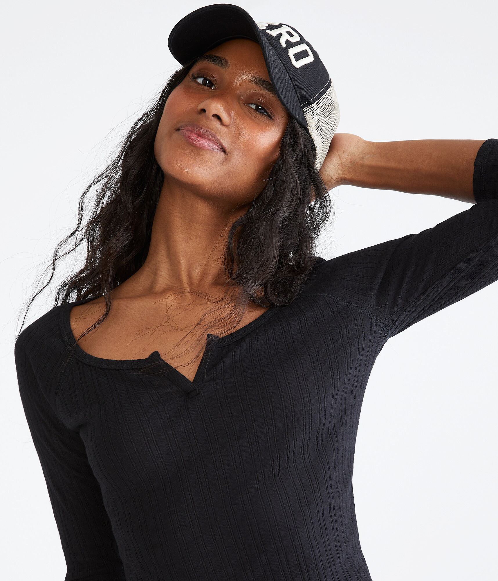 Long Sleeve Seriously Soft Notch-Neck Shrunken Tee