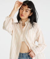 Long Sleeve Striped Gauze Oversized Shirt