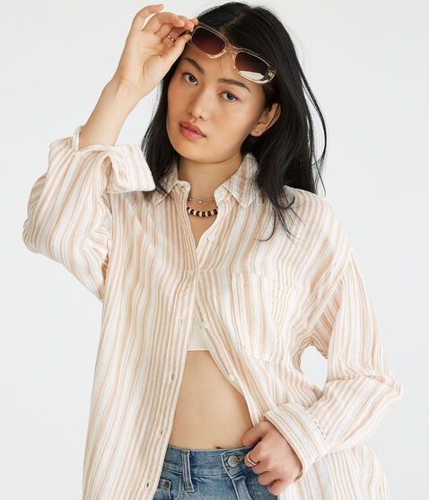 Long Sleeve Striped Gauze Oversized Shirt Long Sleeve Striped Gauze Oversized Shirt
