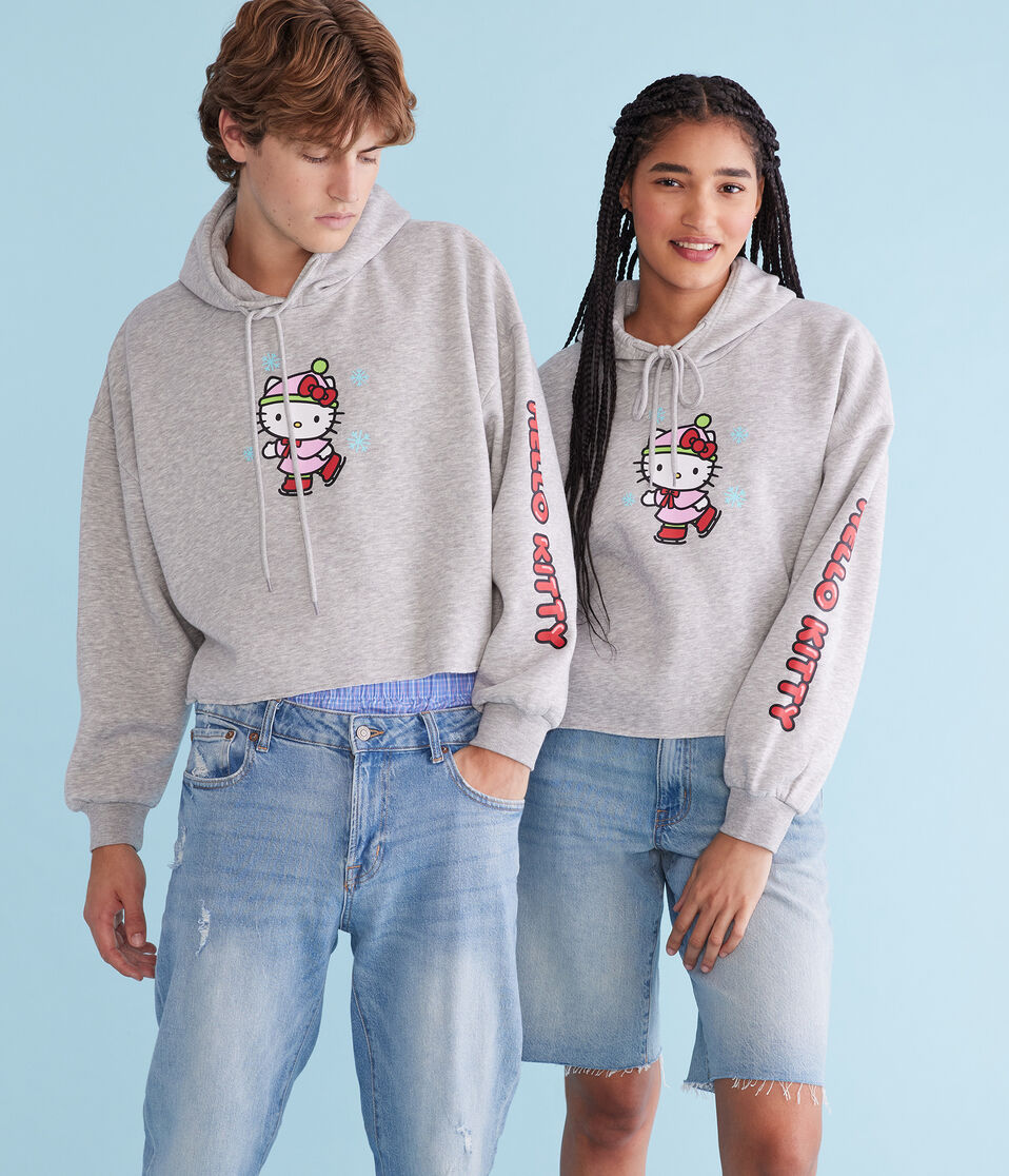 Hello Kitty Ice Skating Cropped Pullover Hoodie