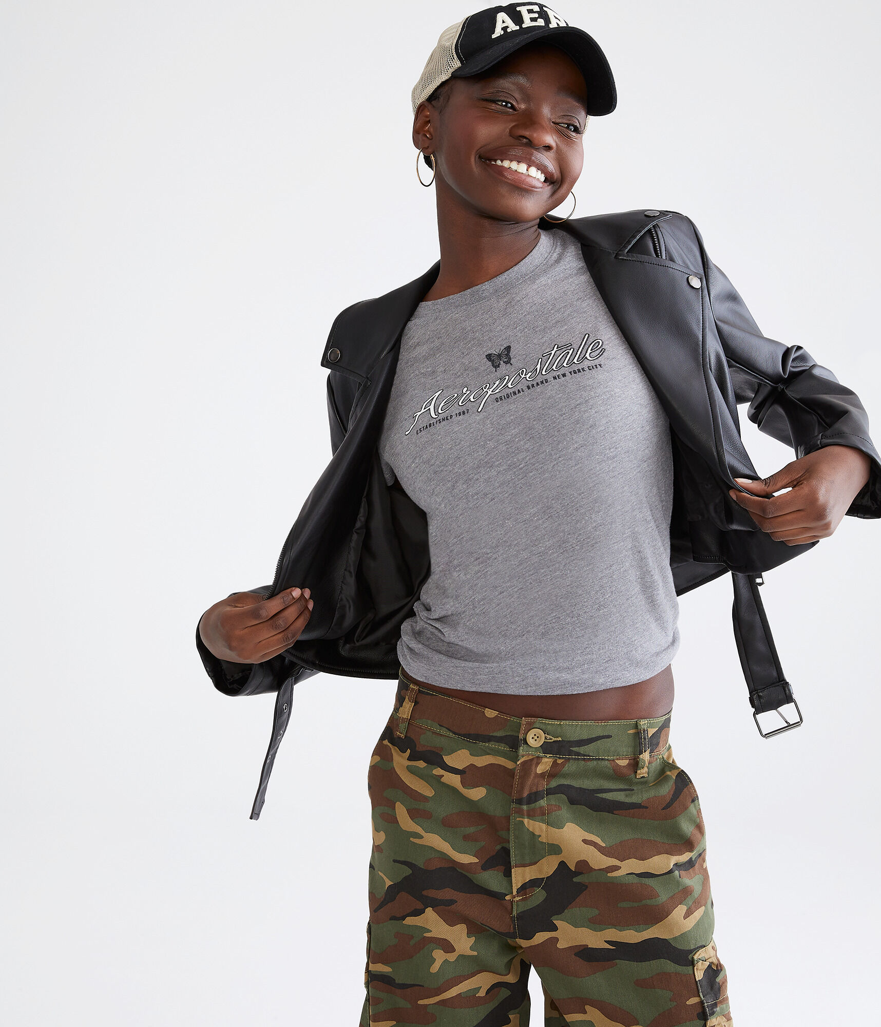 Aeropostale Script Butterfly Glitter Graphic Tee