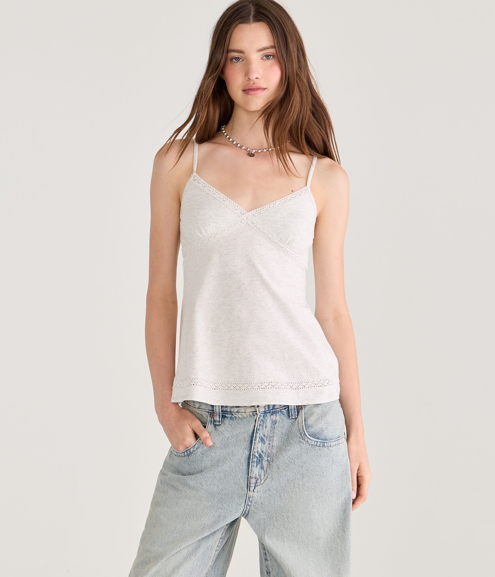 Crisscross Lace V-Neck Babydoll Cami