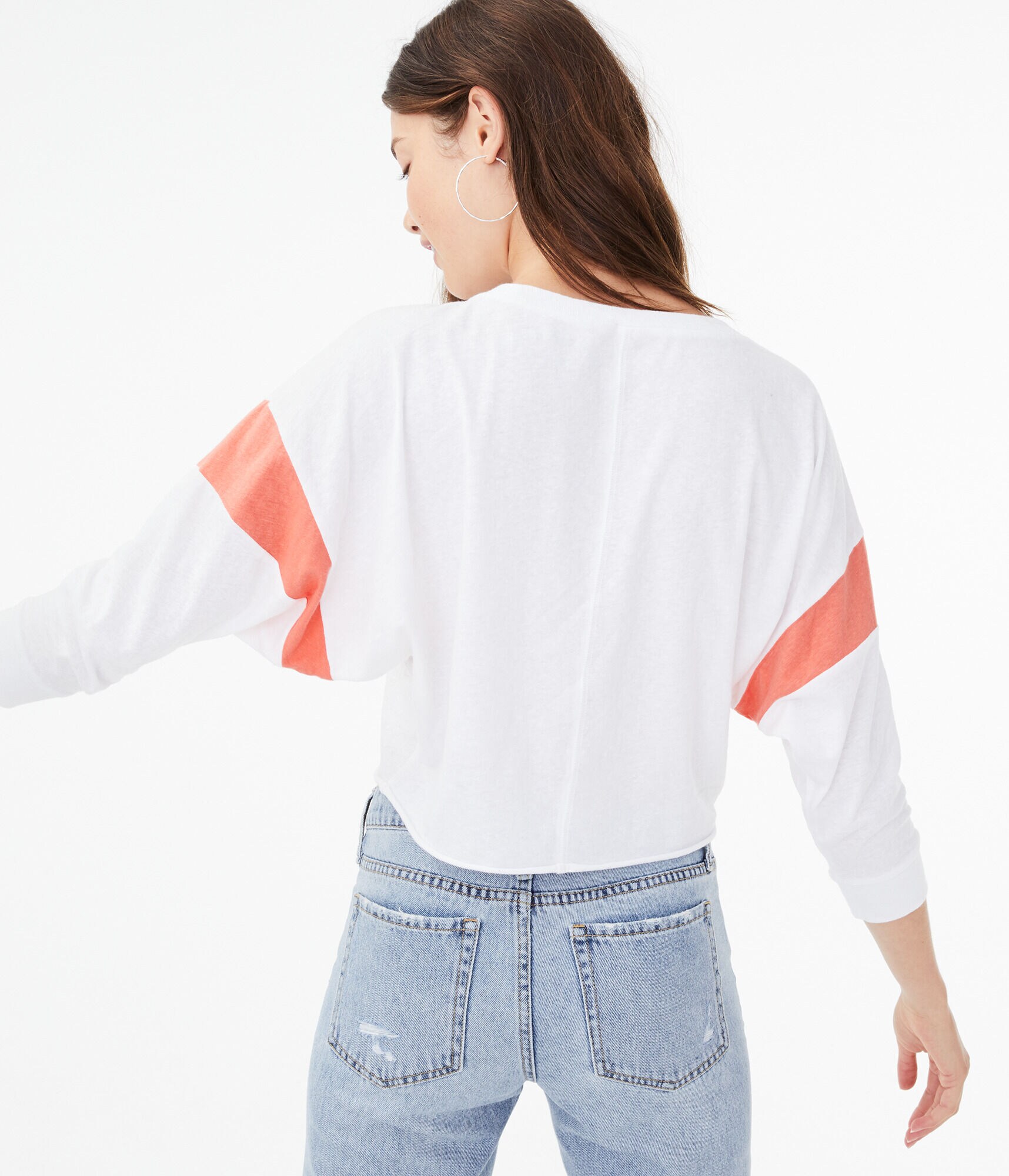 Long Sleeve Colorblocked Dolman Crop Crew Tee