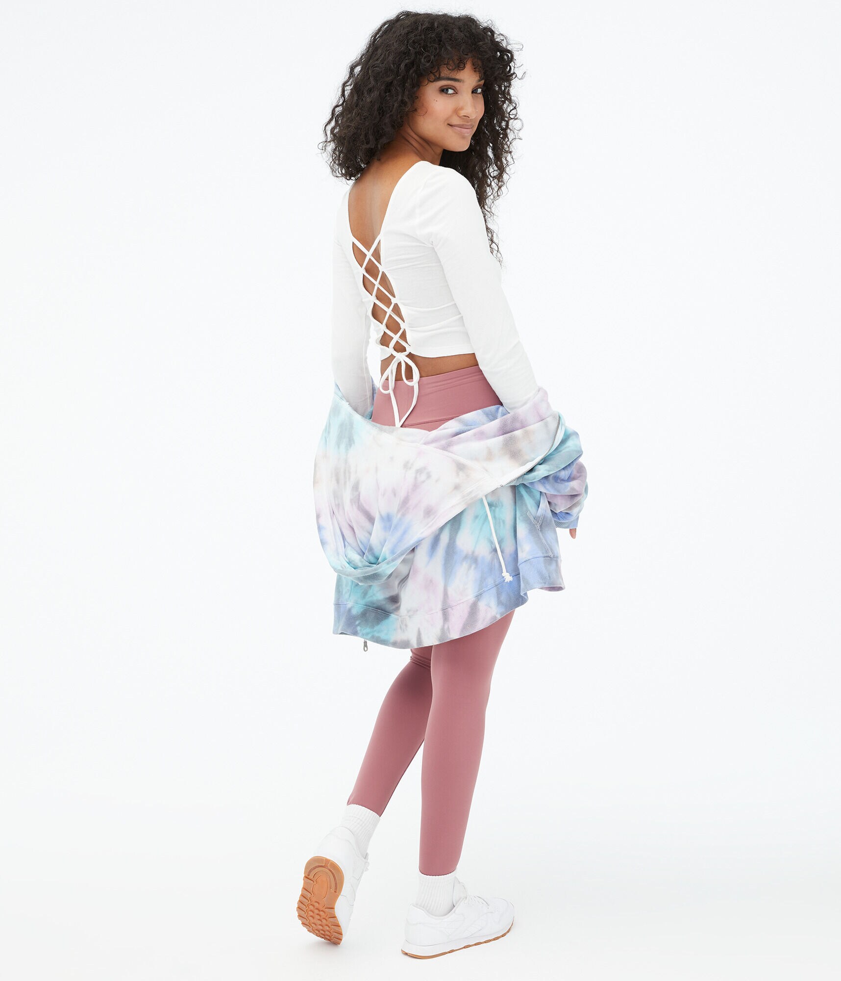 Long Sleeve Seriously Soft Laced-Back Cropped Baby Tee