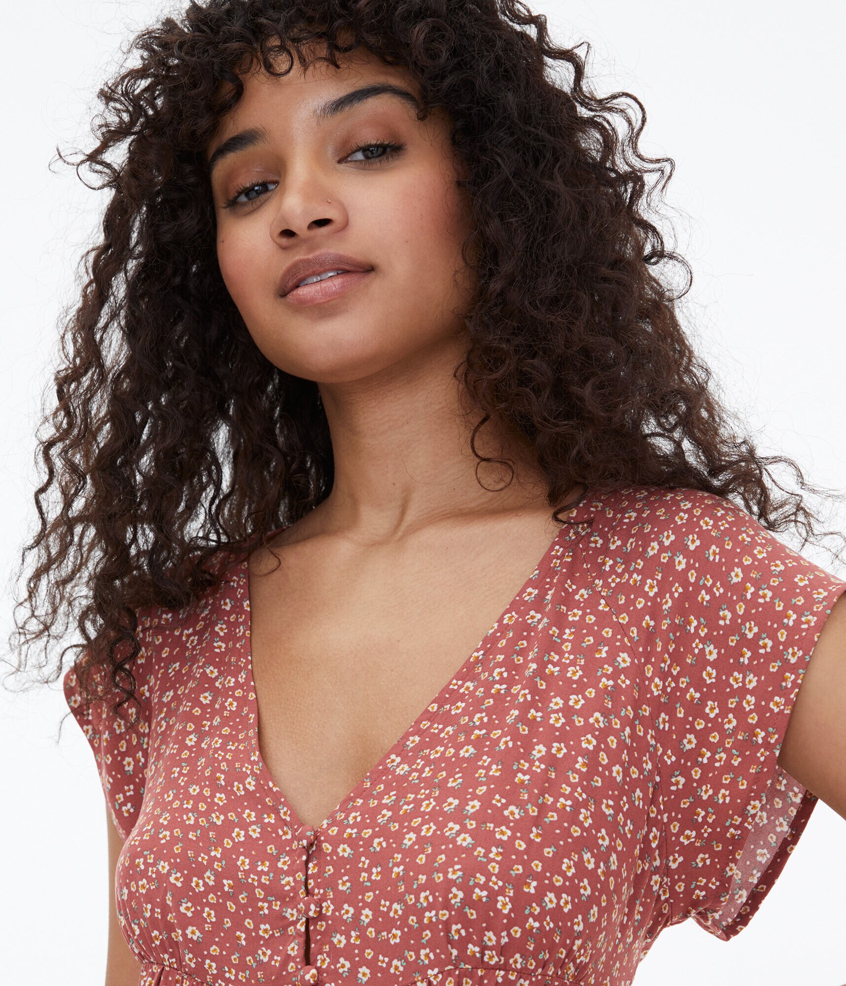 Floral V-Neck Tiered Babydoll Dress***