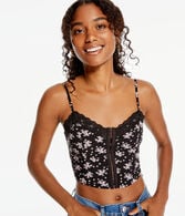 Floral Lace-Trim Cropped Corset Cami