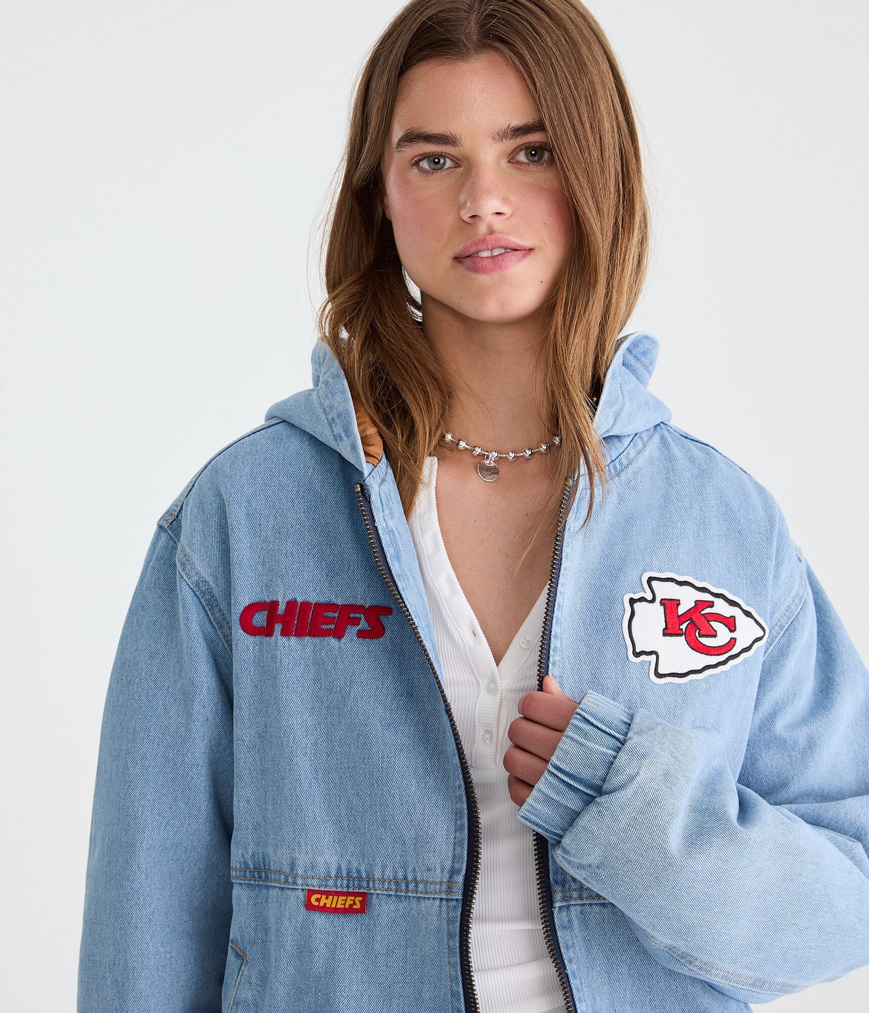 Kansas City Chiefs Full-Zip Hooded Denim Jacket