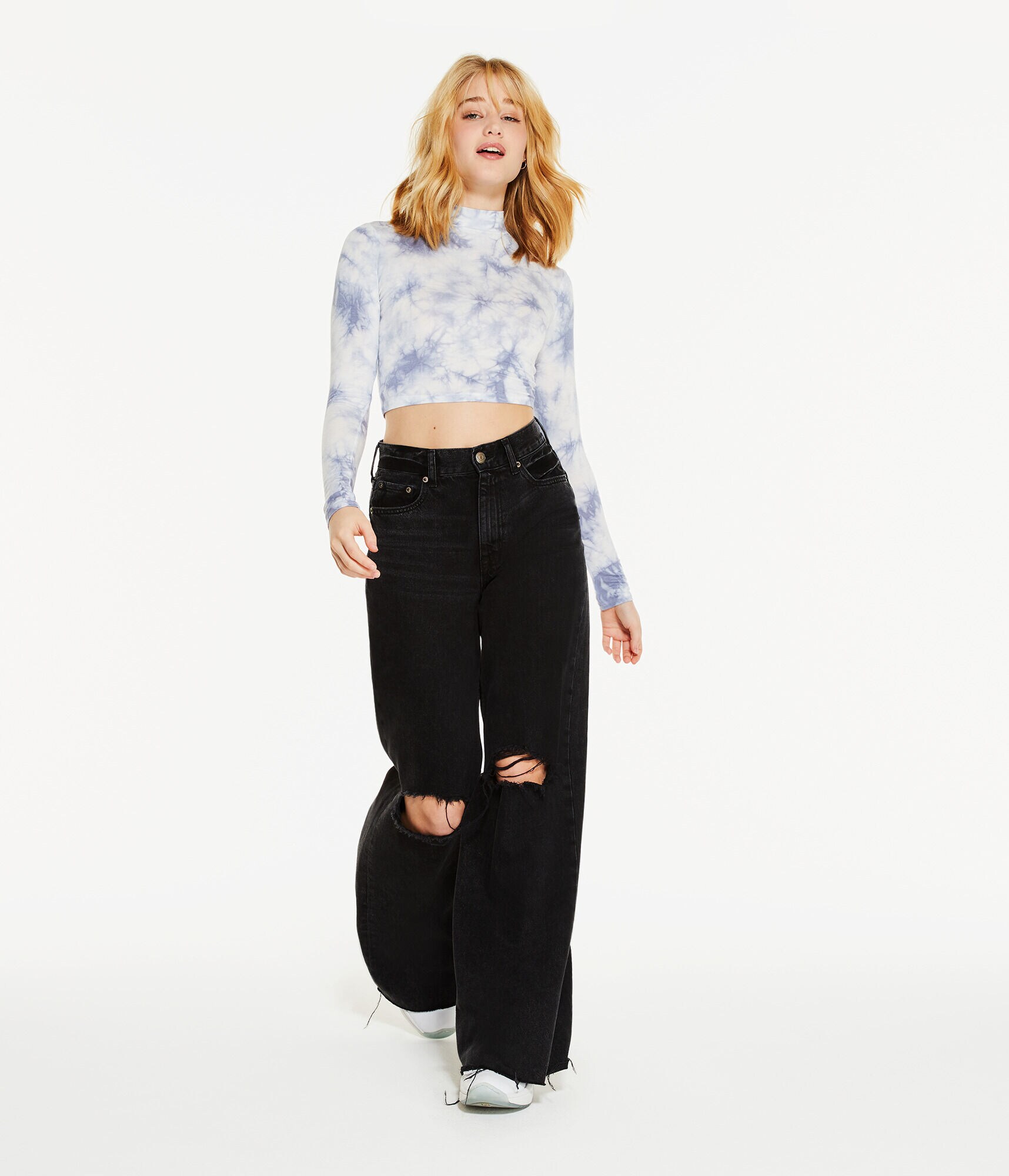 Long Sleeve Seriously Soft Tie-Dye Mock Neck Crop Top