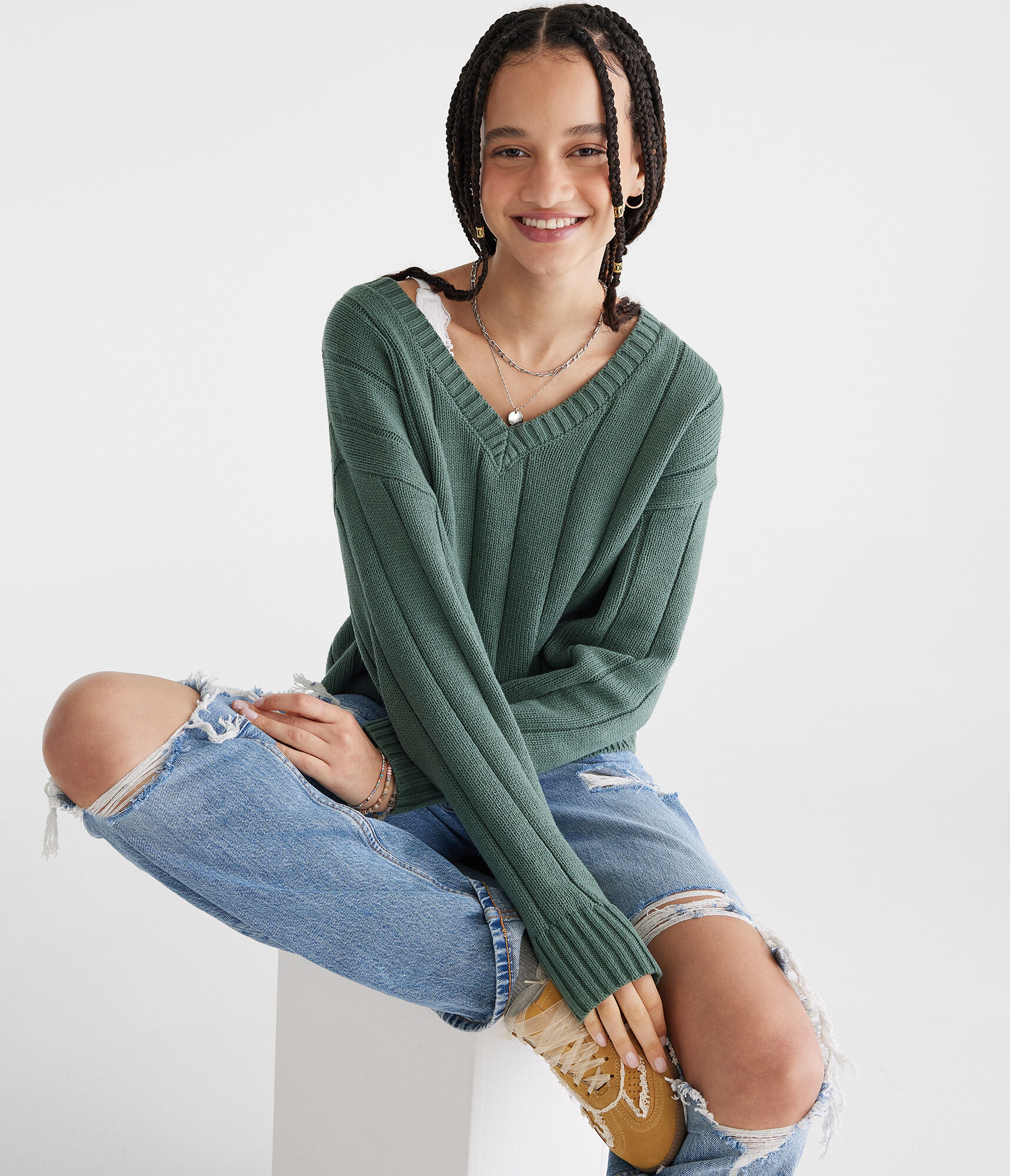 Ribbed V-Neck Sweater