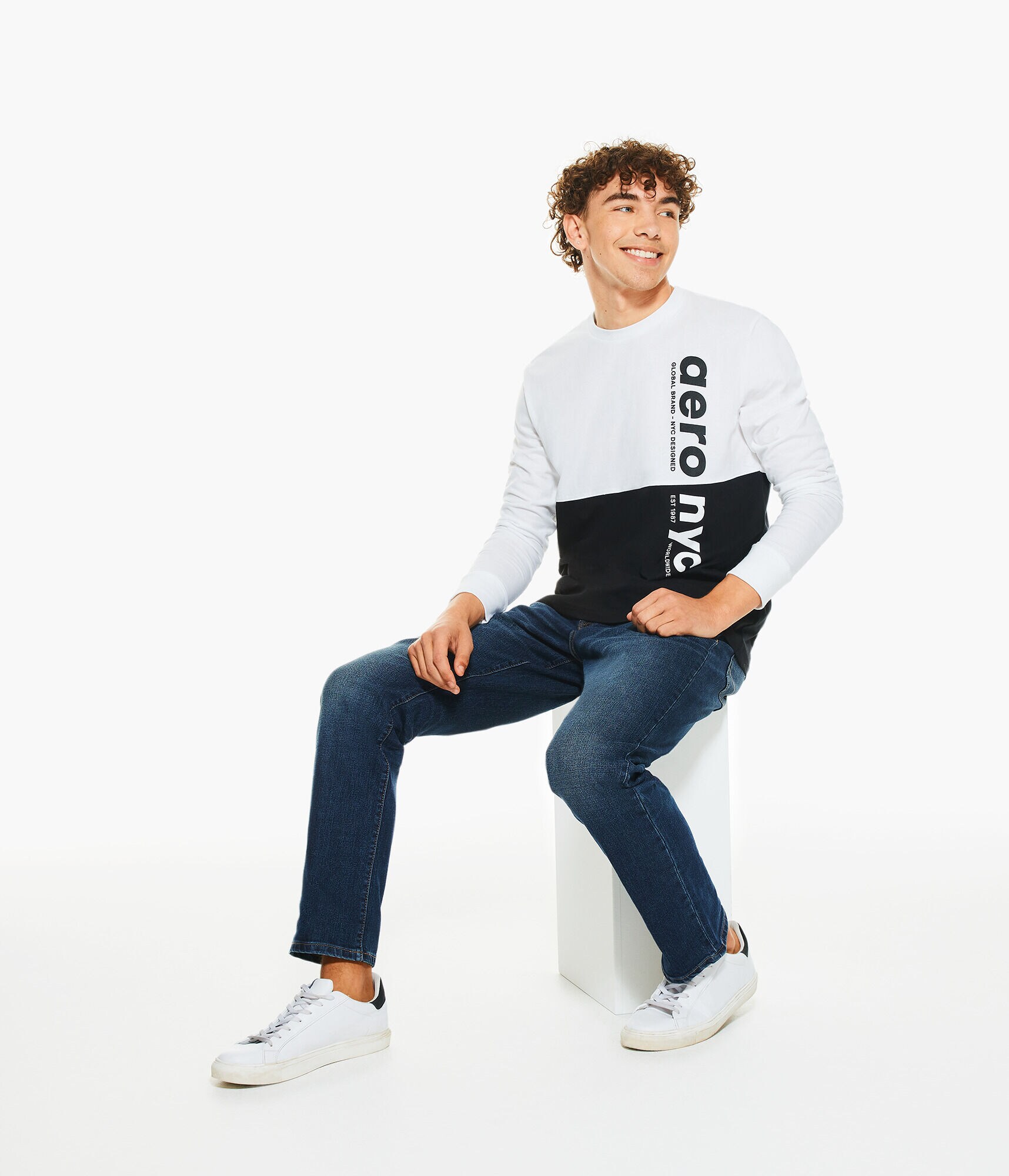 Long Sleeve Aero NYC Vertical Colorblocked Graphic Tee