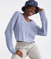 Slouchy Cable-Knit Cropped V-Neck Sweater