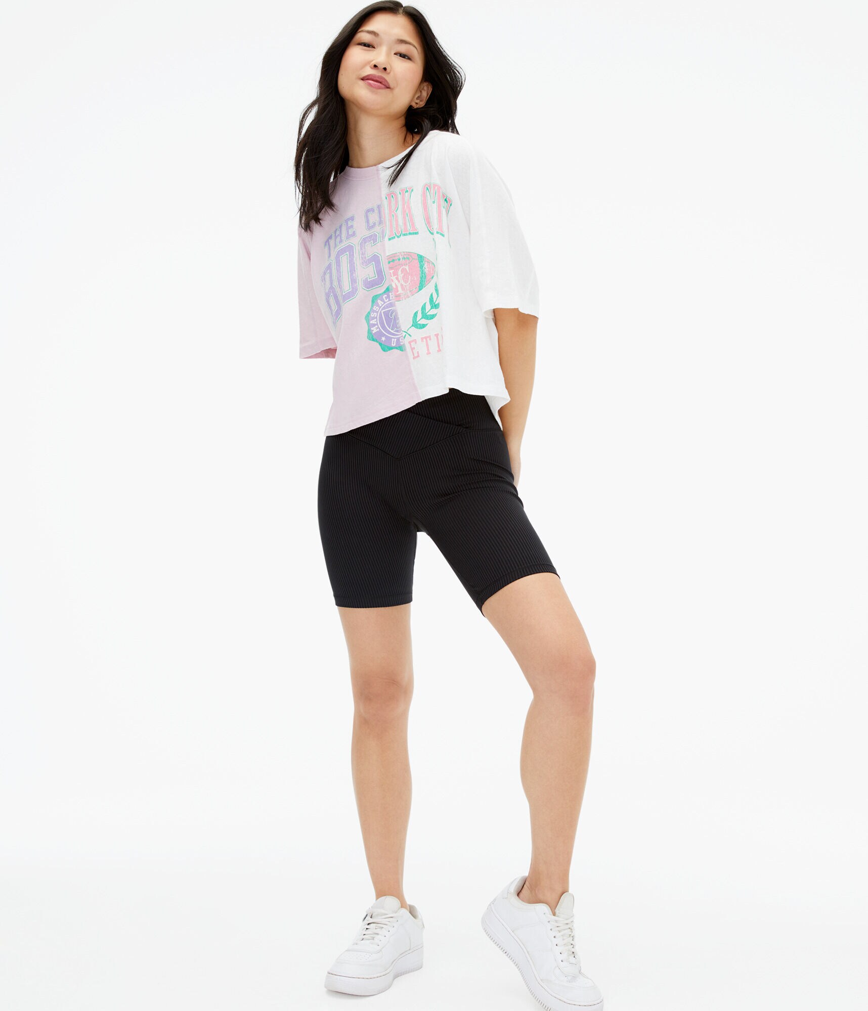 Ribbed High-Rise Crossover Bike Shorts